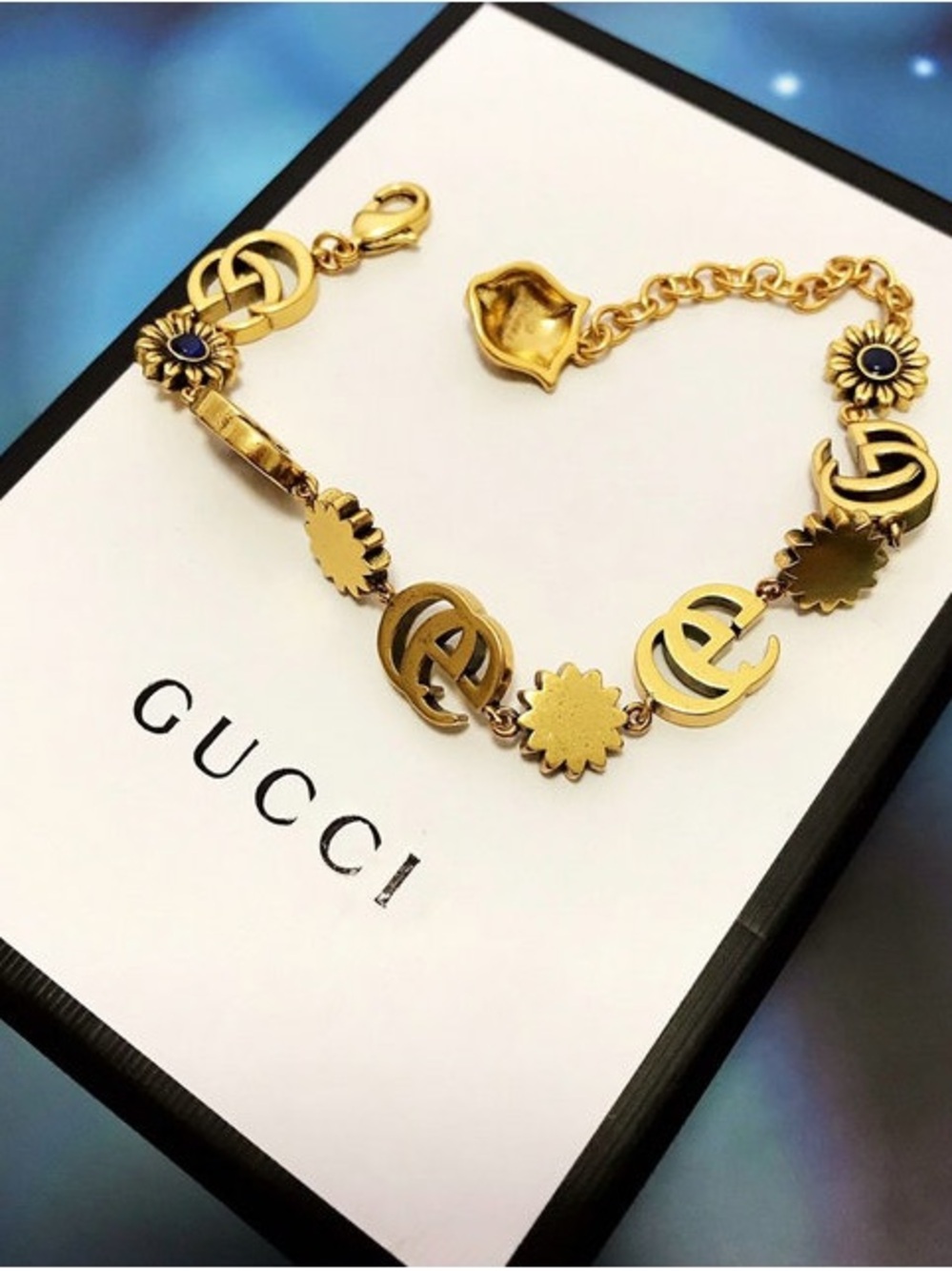 Fashion Jewelry Gold-Tone Floral Bracelet with Turquoise Accent - Picture 6 of 9